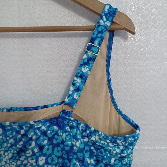 Swimsuits For All Women's 20 Squareneck Swimdress Attached Bottoms Blue Leopard - Picture 5 of 10